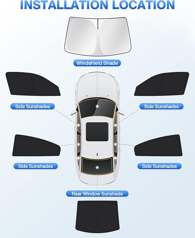 Canvcle Windshield Sun Shade for 2011-2024 Dodge Charger Accessories Sunshade Side Rear Window Shade Cover Sun Visor Shield Privacy Shade Keep Vehicle Cool Black 6PCS