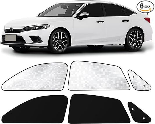 ZATOOTO Car Window Shades for Honda Civic 2017-2024, Side Window Sun Shade with Double Layer Reversible, Black for Blackout Privacy Silver for UV Blocking for Camping Sleeping Travel