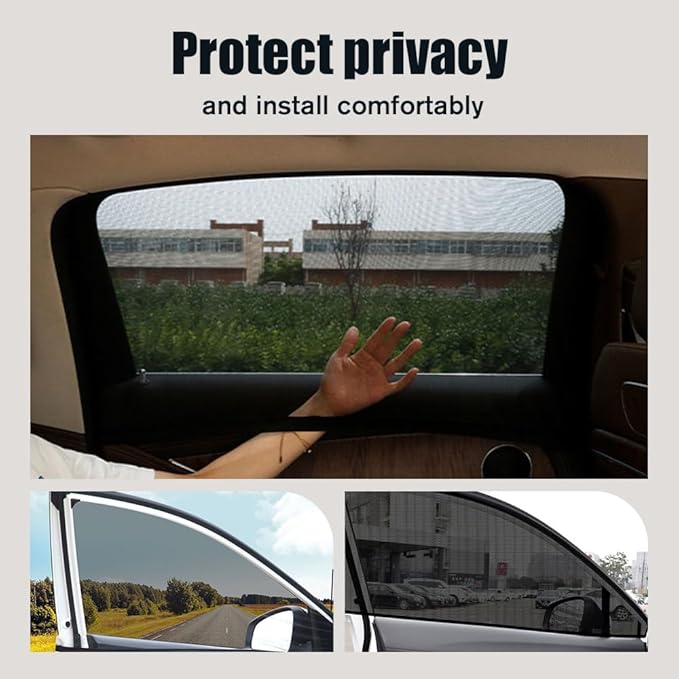 Car Window Shades, 2026 New Super Stretchy Mesh Screen Sun Car Window Shade, Blackout Privacy & Thermal Insulation Side Shades for Van Life & Camping, Custom Fit, Easy Install (Rear Window-2Pcs)