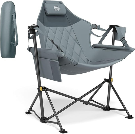 Timber Ridge Hammock Camping Chair with Adjustable Backrest, Heavy Duty Folding Hammock Chair Supports 300lbs, Portable Hammock Chair for Camping, Travelling and Patio, Grey