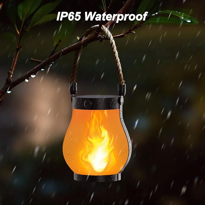 Hompavo Gen2 Solar Lanterns Outdoor with Ultra-Real Flame, Dual Charging (USB/Solar) & 2 Mode - Waterproof Decorative Hanging/Table Lights for Yard Patio Garden Birthday Mothers Day Gifts for Women, 2