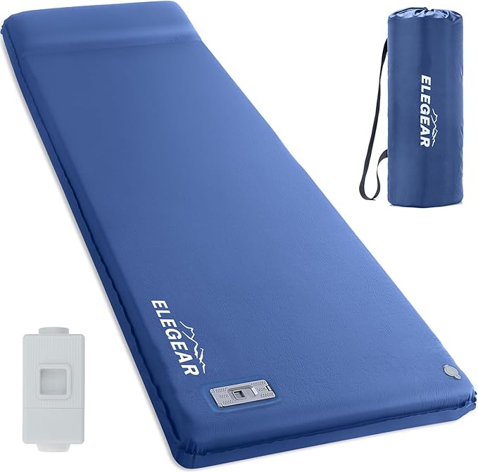 Elegear CumbreX™ Self Inflating Sleeping Pad, Built-in Electric Pump 3.15" Ultra-Thick Memory Foam Camping Mattress with Pillow Foam Sleeping Pad for Camping R-Value 9.5 Foam Camping Pad for Travel