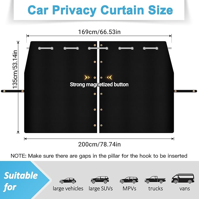ZATOOTO Car Divider Curtain, Blackout Curtain for Vehicles, Adjustable Length for Large Vans, RVs, Trucks (6.56ft *4.42ft)