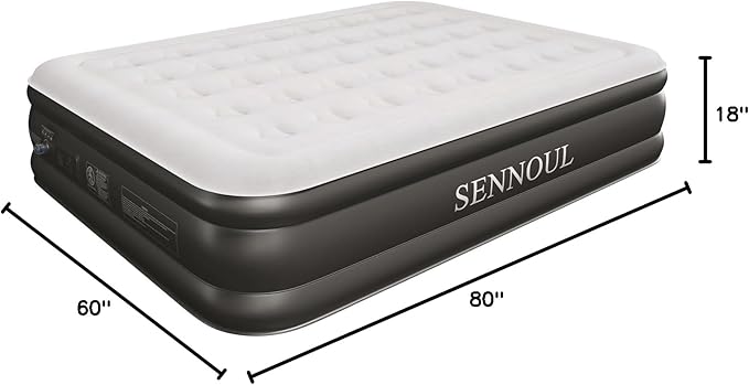 SENNOUL Air Mattress Queen with Built in Pump - Upgraded Blow Up Bed,2 Mins Quick Self Inflatable and Deflate, 18"/650lbs Max, Strong Support, Flocked Top, Puncture Resistant, for Camping,Home,Guests