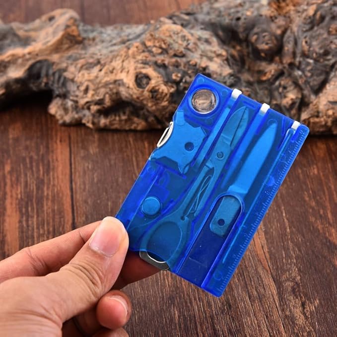 12-in-1 Credit Card Multi Tool, Pocket Survival Gear, Tool Gear Multitools and Accessories，Outdoor Barbecue Camping Tool Hiking Magnifier Tool,Multitools and Accessories (Blue)