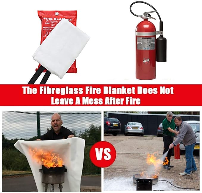 SKAMZ Emergency Fire Blanket for Home and Kitchen - XL Size - 2 Pack 47" x 47" W/Hooks - Welding Fireproof Blanket, Fire Blankets to Smother a Kitchen Fire, Fireplace, Grill, BBQ
