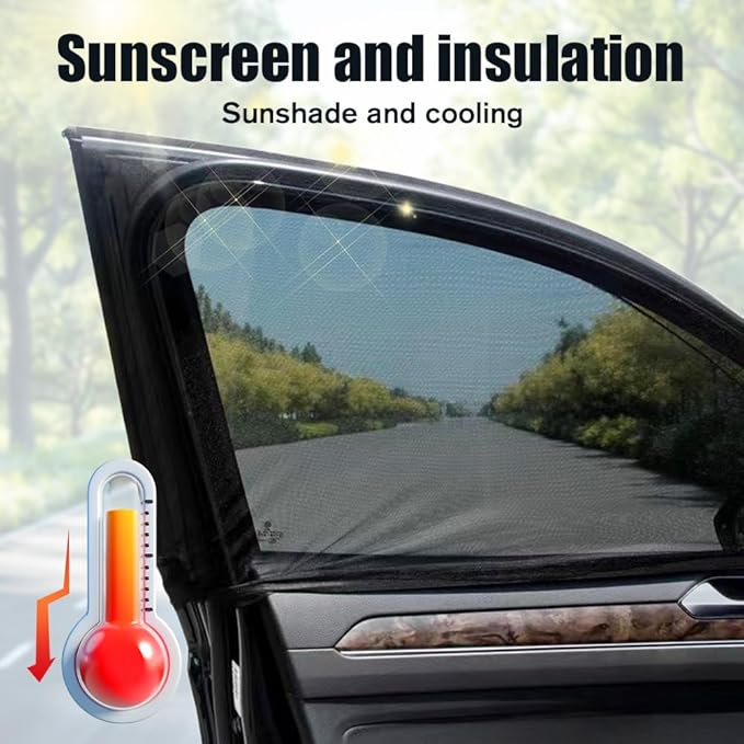 Car Window Shades, 2026 New Super Stretchy Mesh Screen Sun Car Window Shade, Blackout Privacy & Thermal Insulation Side Shades for Van Life & Camping, Custom Fit, Easy Install (Rear Window-2Pcs)