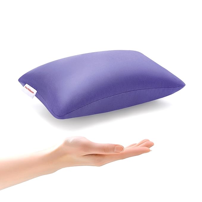 Pro Goleem Small Pillow 11"x7"x2.5" for Camping and Traveling with Name Tag Mini Tiny Pillow for Toddler Sleeping and Chair Car Air Nap Neck Lumbar Knee Rest Pillows, Lavender