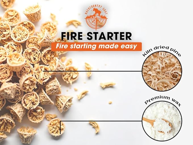 Quick to Light Wax Fire Starters Camping | 15+ Min Burn Time, Fire Starters for Fireplace & Campfire with Waterproof Matches (Pack of 50)