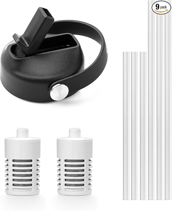BUZIO Water Bottle Filter Replacement with Straw Lid and Straws