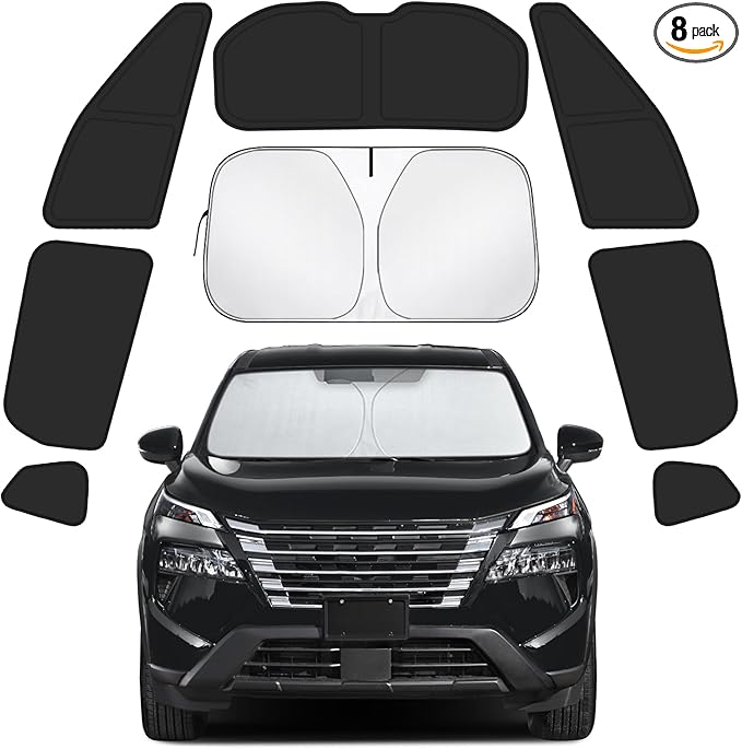 Car Window Shades for Nissan Rogue 2021-2025 Accessories - Full Set 8PCS Side Window Sunshades with Memory Frame & Blackout Fabric, Privacy UV Shield for Camping/Travel