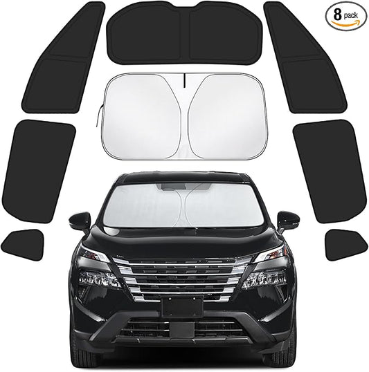 Car Window Shades for Nissan Rogue 2021-2025 Accessories - Full Set 8PCS Side Window Sunshades with Memory Frame & Blackout Fabric, Privacy UV Shield for Camping/Travel