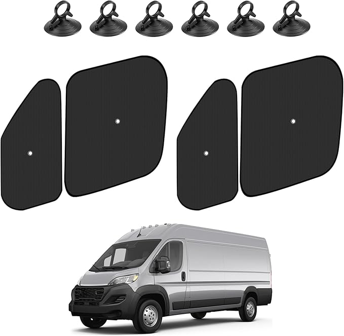 KUST 4-Pack Side Window Sun Shade for 2014-2025 Dodge RAM ProMaster 1500 2500 3500, Interior Accessories Cargo Van Sunshade Full Coverage Window Shades Silver & Black, Sun Shield Blocks UV Rays Heat