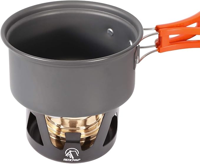 REDCAMP Mini Alcohol Stove for Backpacking, Lightweight Brass Spirit Burner with Aluminium Stand for Camping Hiking, Black