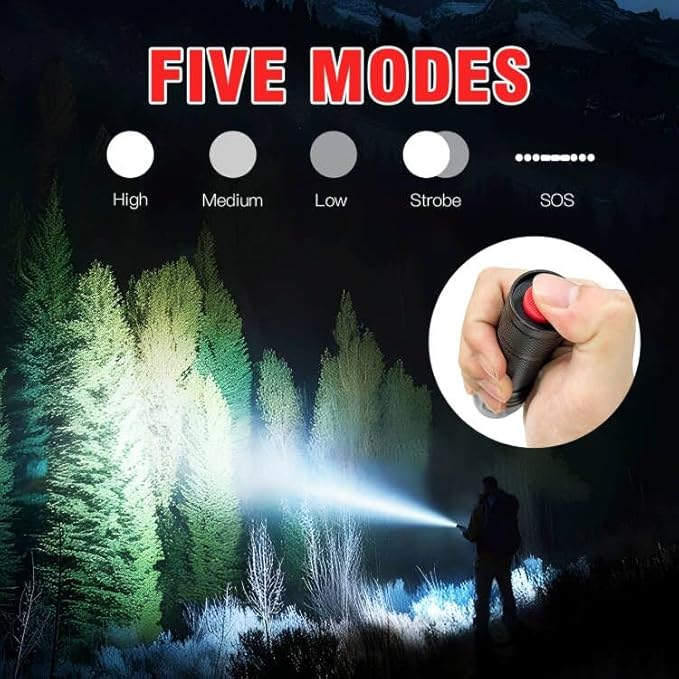 HAUSBELL T8 Upgraded Flashlight 2 Pack, 2000 Lumens High Lumens Tactical Flashlights, 5 Modes Zoomable Waterproof, with Batteries Included for Camping Emergency