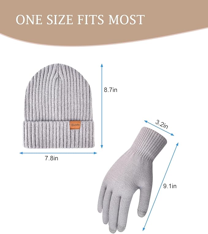 LCZTN Winter Beanie Hat and Touchscreen Gloves Set for Men and Women,Beanie Gloves Set with Warm Knit Fleece Lined
