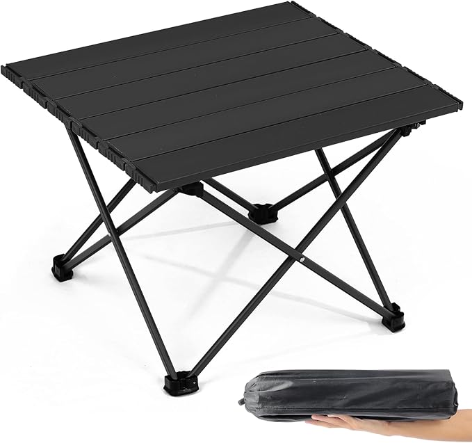 Small Folding Camping Table with Carry Bag, Portable Ultralight Compact Aluminum Beach Table, Foldable Mini Collapsible Camp Tables for Hiking Picnic Travel Cooking Outdoor, Black