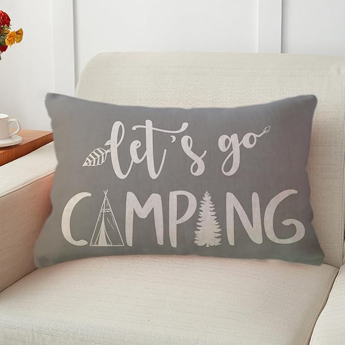 ULOVE LOVE YOURSELF Adventure Camper Decorative Lumbar Pillowcase Double-Sided Let’s Go Camping/Adventure Awaits Throw Pillow Covers Cabin/Camper Cushion Covers 12x20,2Pack for Sofa/Couch/Porch(Grey)