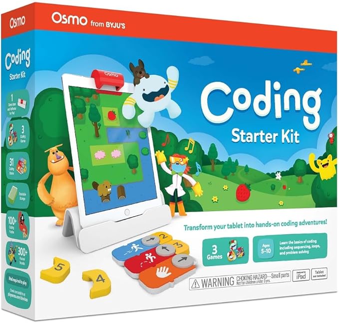 Osmo - Coding Starter Kit for iPad-3 Educational Learning Games-Ages 5-10+ Learn to Code, Basics Puzzles-STEM Toy-Logic, Fundamentals(Osmo iPad Base Included)