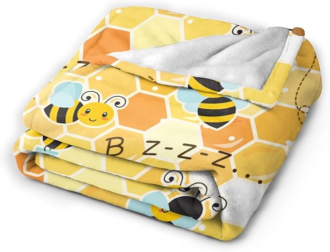 Cute Bee Blanket Soft Cozy Plush Throw Blanket Gifts for Bee Lover Warm Lightweight Flannel Fuzzy Fleece Bedding Stuff Decor Blanket for Girls Boys Kids Adults Women 60"x80"