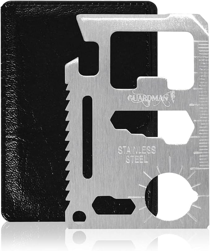 GUARDMAN 11-in-1 Survival Credit Card Multitool – Fathers Day Stocking Stuffer Christmas Gift - Multipurpose Tactical Wallet Tool With Bottle Opener, Survival Knife For Men Birthday Dad - 100 Pack