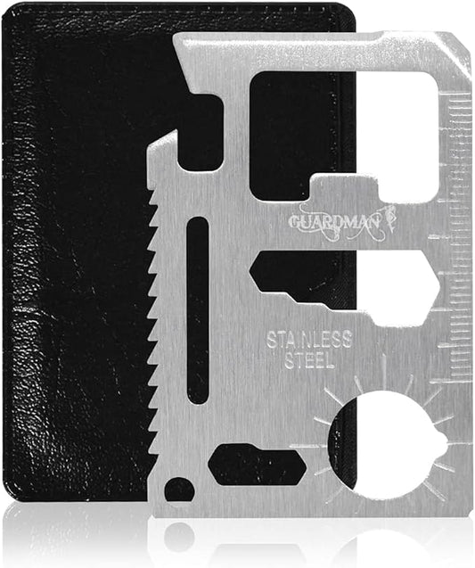 GUARDMAN 11-in-1 Survival Credit Card Multitool – Fathers Day Stocking Stuffer Christmas Gift - Multipurpose Tactical Wallet Tool With Bottle Opener, Survival Knife For Men Birthday Dad - 100 Pack