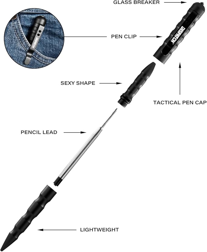 DISPATCH 6” Tactical Pen with Aircraft-Grade Aluminum Body, Self Defense & Glass Breaker Emergency Tool, Smooth Writing EDC Pen with Refill Set (4 Pack – 2 Black & 2 Blue)