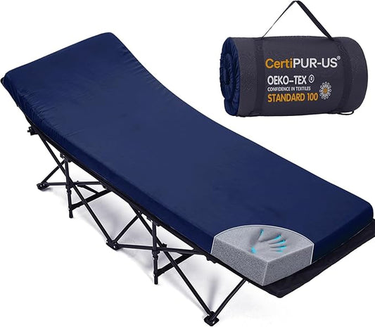 CYMULA Camping Cot Mattress 2in Memory Foam Sleeping Pad,Soft Warm Non-Slip Camping Mattress Topper with Retaining for Adults,Portable Roll up Pad for Travel（only Mattress）
