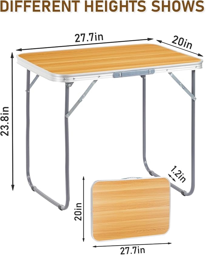 Outvita 2.3ft Portable Folding Camping Table, Outdoor Waterproof Picnic Table, Aluminum Lightweight Suitcase Foldable Table for Picnic BBQ Beach Dining