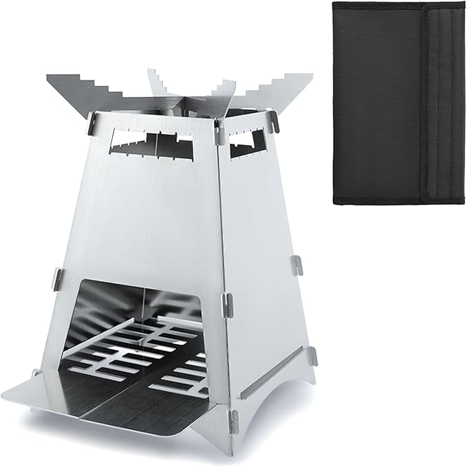 Foldable Portable Camp Stove-Mini Stainless Steel Grid Wood Burning Stove, Portable Collapsible Backpacking Stove Survival Rocket Stove for Hiking Outdoor Tent Camping Picnic,small