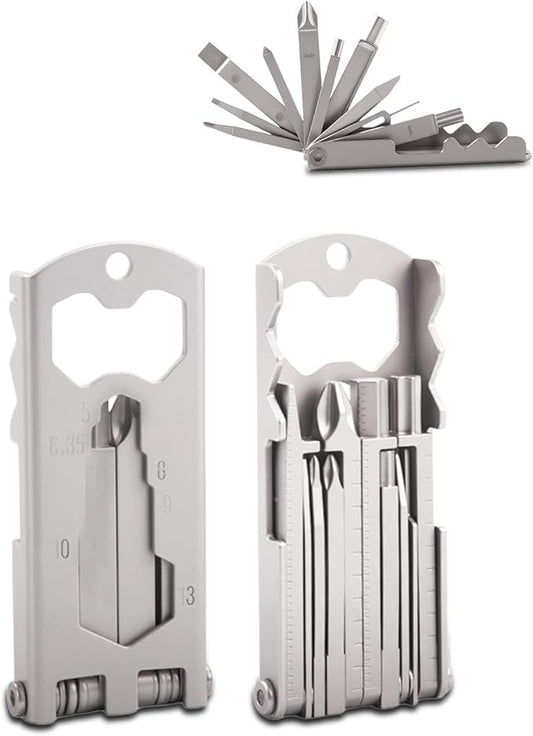 17-in-1 Mini Multitool Screwdriver Set, Precision Stainless Steel EDC Pocket Toolkit with Compact Precision Bit Set & Bottle Opener for Outdoor, Hiking, Camping and Survival