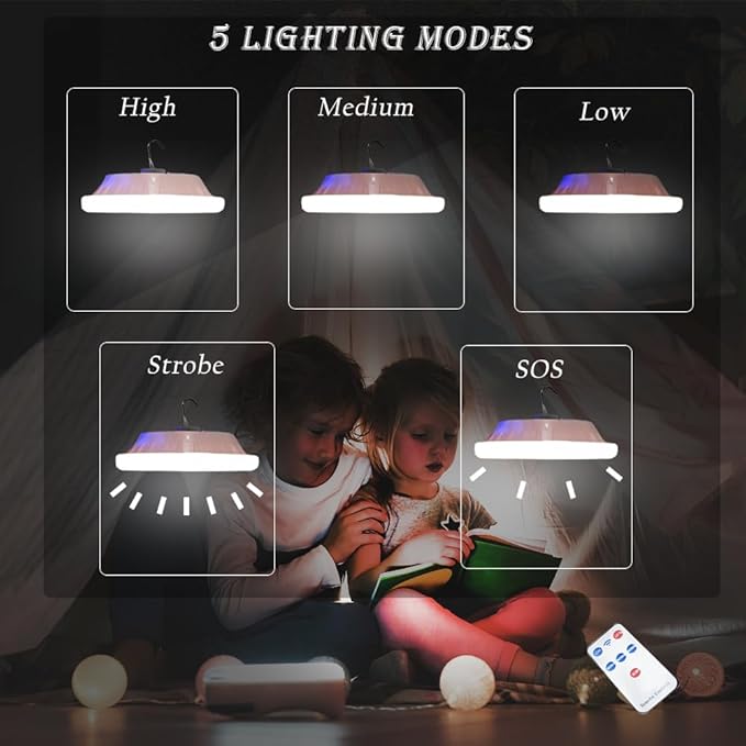 [120 LED 4500mah] Solar Camping Lights Rechargeable Portable Lantern Tent Lamp 5 Mode USB Remote Control Hanging Waterproof for Home Indoor Outdoor Emergency Courtyard 1 Pack