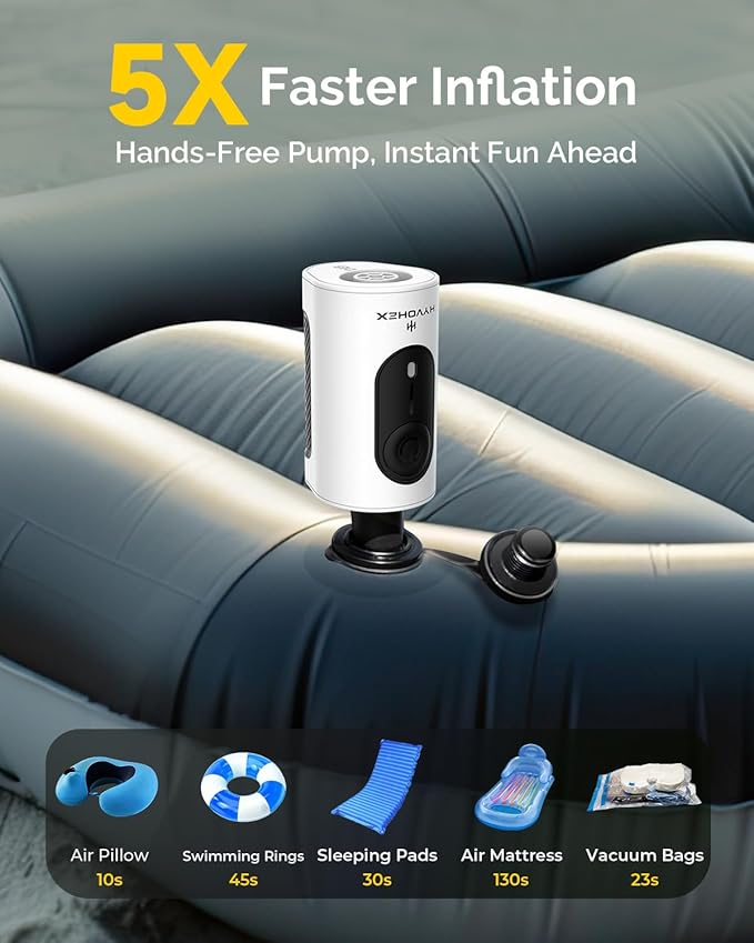 Portable Air Pump for Inflatables, 4000mAh Ultra Fast Air Mattress Pump with Advanced Heat Dissipation, 3 Nozzles Electric Air Pump Inflate Deflate for Sleeping Pads, Pool Floats