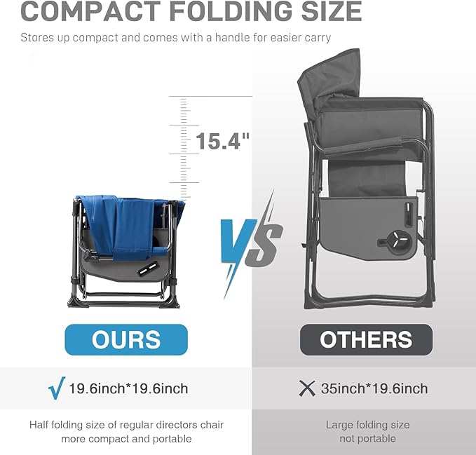 EVER ADVANCED Camping Directors' Chair with Side Table, Portable Folding with Compact Size, Heavy Duty Lawn Chair with Pocket for Camping, Lawn, Sports and Fishing, 400lbs, Blue