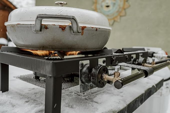 GasOne High Pressure Double Propane Burner - Outdoor Cooking with Heat Shield and Guard – Propane Burner Head for Camping, Tailgating, Seafood Boil, Home Brewing - Patent Pending