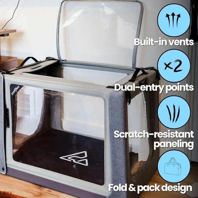 PureVent Pet Oxygen Chamber - Safe Veterinary-Grade Oxygen Therapy Cage for Dogs, Cats, Birds and Animals - Built-in Ventilation for Pets up to 30lbs
