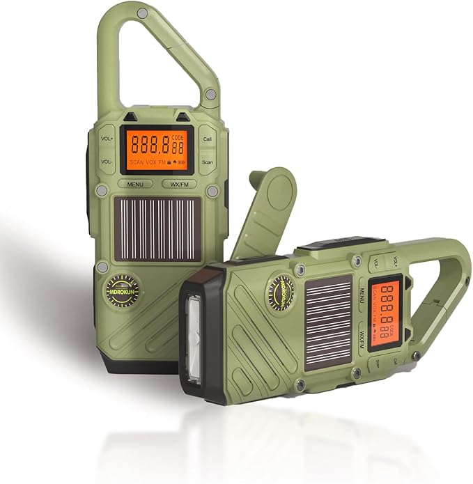 Emergency Weather Radio Walkie Talkies for Adults - NOAA/FM Weather Alert with Solar Hand Crank & USB Charging, 22-Channel Range 10 Miles Two-Way Radios, LED Flashlight & SOS Alarm （2-Pack）