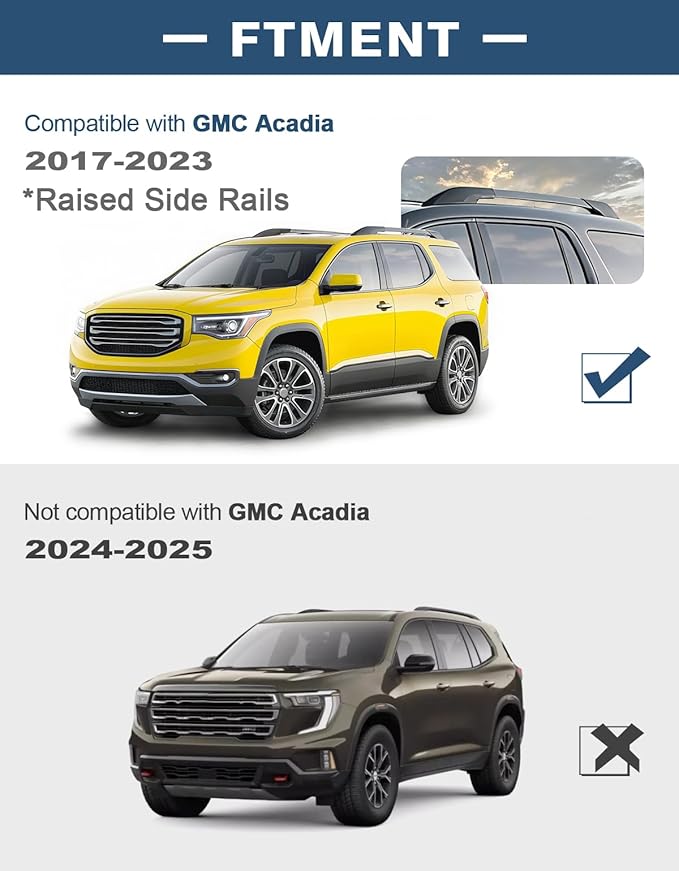 Roof Rack Cross Bars 220lbs Compatible with GMC Acadia 2017 2018 2019 2020 2021 2022 2023(with Raised Rails), All-Metal Aluminum Heavy Duty Crossbar Luggage Racks Roof Rails Rooftop
