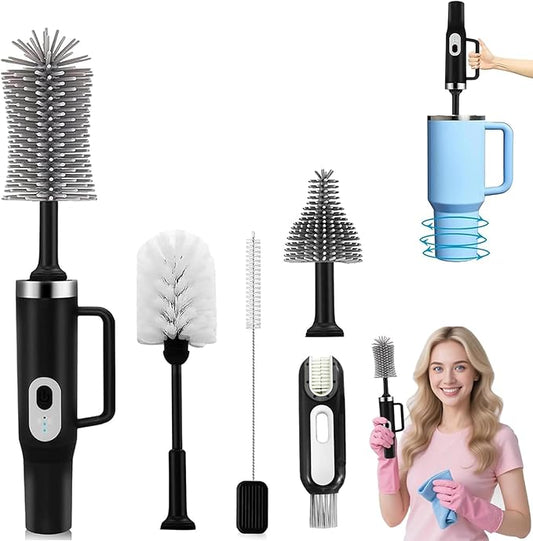 5 in 1 Electric Bottle Brush Cleaner Compatible Stanley Bottle Brush Straw Cleaner Multifunction Rechargeable IPX6 Waterproof Extra Long Design for Stanley Cup, Sports Bottle and More (Black)
