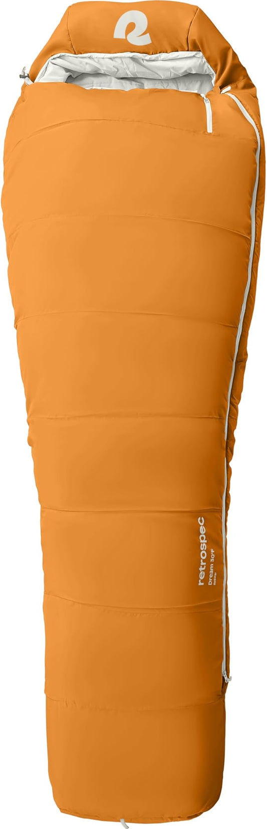 Retrospec Dream Mummy Sleeping Bag - 5, 15, & 30°F Cold Weather Camping & Travel Essential Gear with Water - Resistant Shell & Synthetic Fill - Zippered Pocket & Stuff Sack