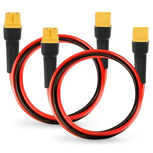 10AWG 2FT 2PCS XT60 Extension Cable 2 3 5 10 15 20 25 30 35 40 50 75 100FT XT60 Female to Male Connector for Portable Power Station Solar Panel RC Battery