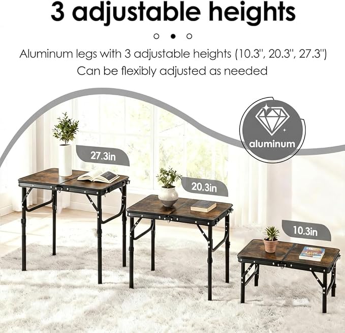 Folding TV Trays Foldable Dinner Tray Table Adjustable Height Food Snack Couch Side Table Study Aluminum Portable Sofa Tray End Table for Outdoor Indoor Camp Pinic Bed Couch Living Room(Rustic Brown)