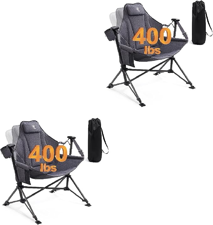 EVER ADVANCED Padded Hammock Camping Chair, Oversized Heavy Duty Swing Chair with Detachable Cup Holder, Portable Folding Rocking Camping Chair, Support Up to 400lbs