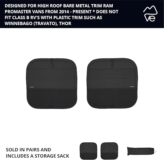 VanEssential Insulated Stealth Blackout Rear Door Window Covers Designed for RAM Promaster Bare Metal Window Frame Van Years 2014 to Current Model (Pair) - Black