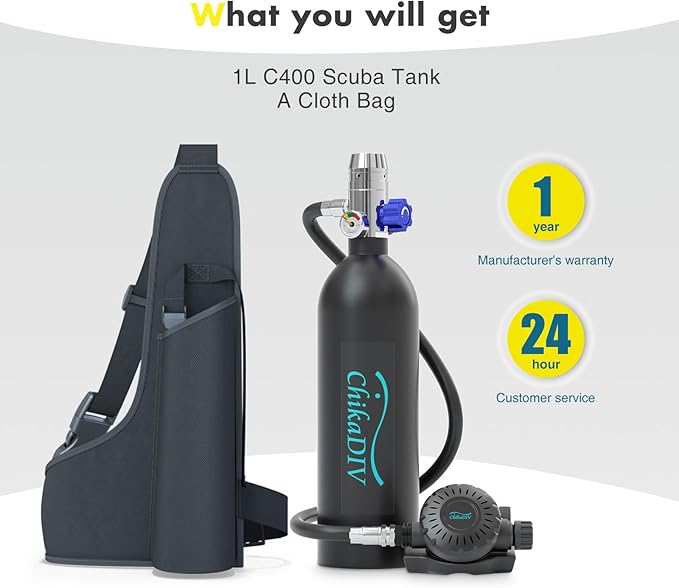 Mini Scuba Tank, 1L Lung Tank Underwater Breathing for Snorkeling & Scuba Diving Tank for Exploration Emergency