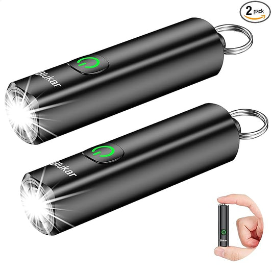 Blukar 2 Pack Rechargeable EDC Flashlight, 360L Mini Keychain Flash Light with 3 Lighting Modes, Memory Function, Waterproof, Compact and Portable Pocket Light for Everyday Carry, Emergency,Camping