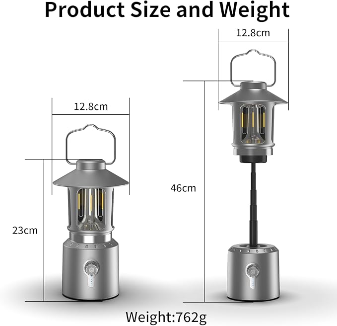 LED Camping Lantern, 8000mAh Telescopic Vintage Rechargeable Lantern, Dual Light Source & 3 Light Modes (2000K-6500K), 360° Lighting Emergency Lights for Camping, Home Power Outage, Hurricane, Hiking