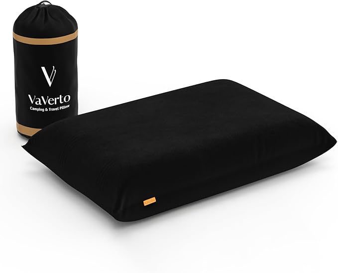 Vaverto Camping Pillow, Medium Firm Memory Foam Travel Pillow, Compressible & Portable, Breathable Washable Cover, Backpacking, Airplane & Car Travel, 12" x 18"