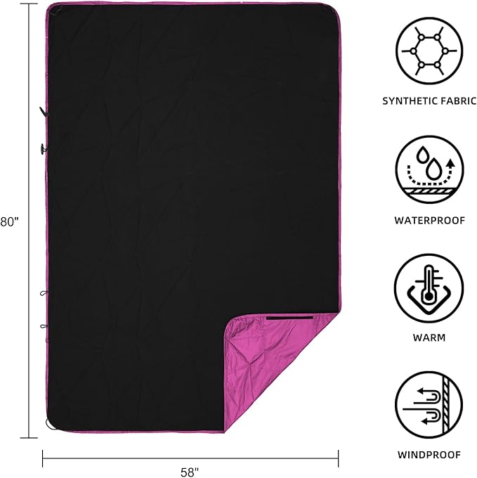 Large Outdoor Waterproof Blanket Extra Thick Fleece Stadium Blanket for Camping, Car, Pet, Picnics - Windproof, Wearable, Machine Washable 80" x 58" (Rose Purple)