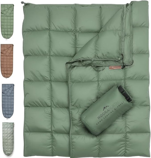 Down Camping Blanket with Footbox – Lightweight, Packable, Water Resistant Backpacking Quilt & Warm Puffy Compact Outdoor Throw – 52x77 with Stuff Sack for Stadium, Hiking & Travel